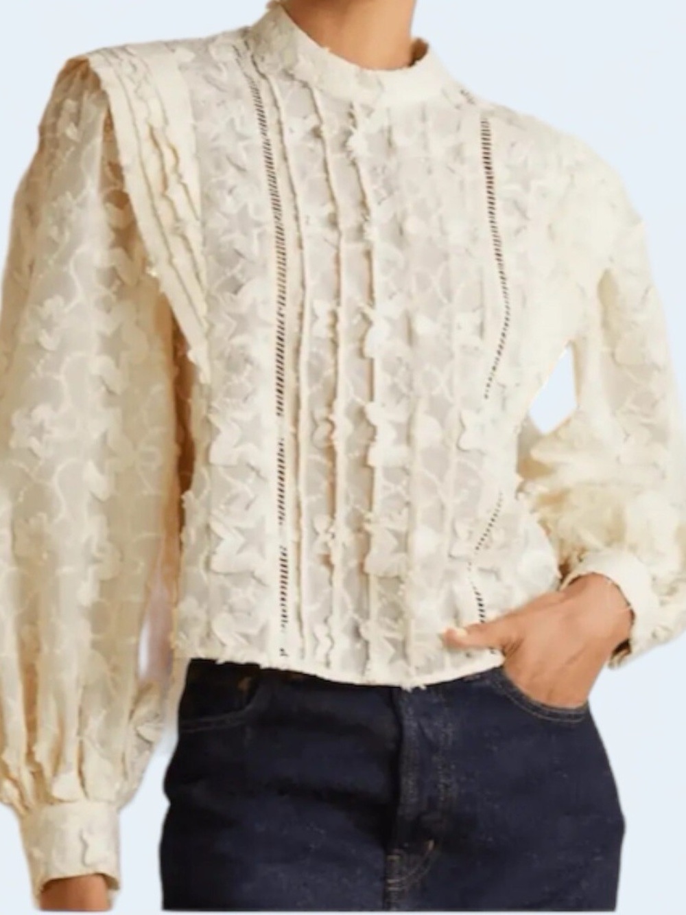 FARM Rio Ivory Blouse w Puff Shoulders shirt S - Picture 4 of 9